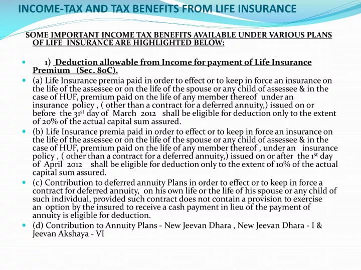 income tax and tax benefits from life insurance