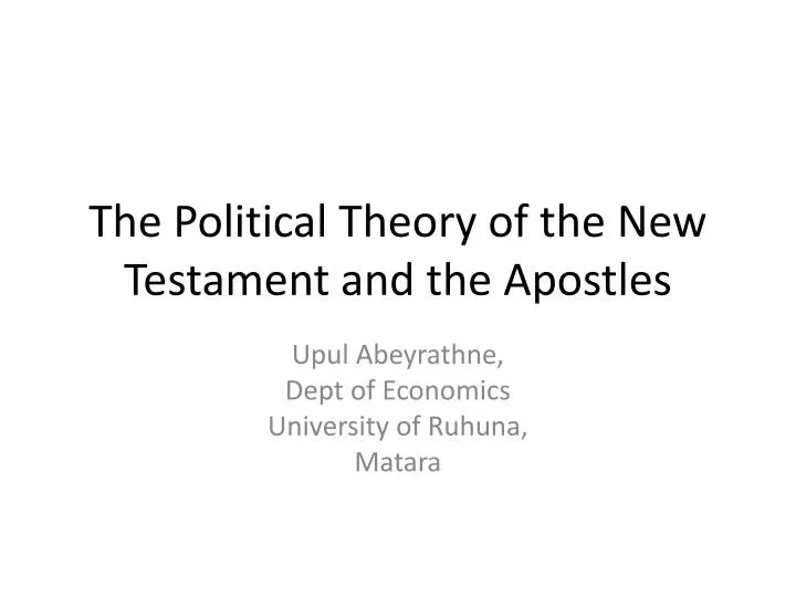 the political theory of the new testament and the apostles