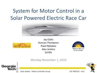 System for Motor Control in a Solar Powered Electric Race Car