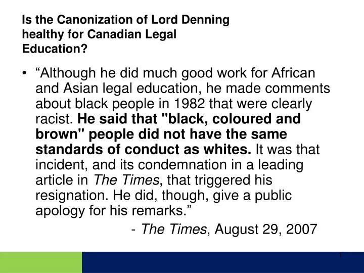is the canonization of lord denning healthy for canadian legal education