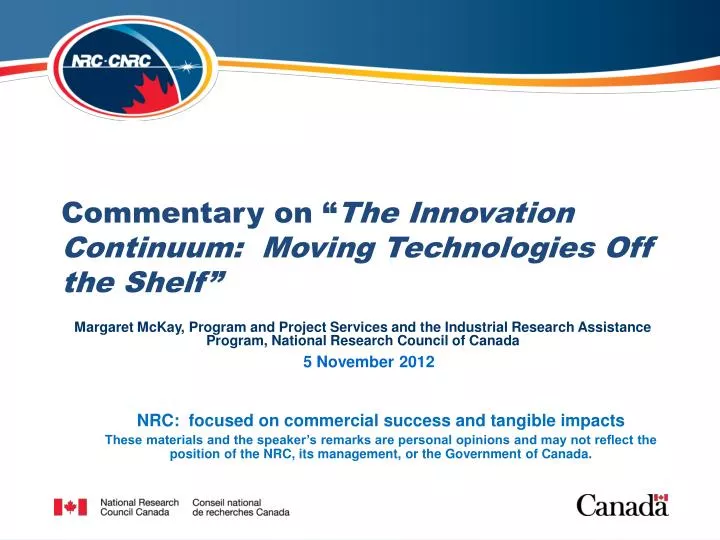 commentary on the innovation continuum moving technologies off the shelf