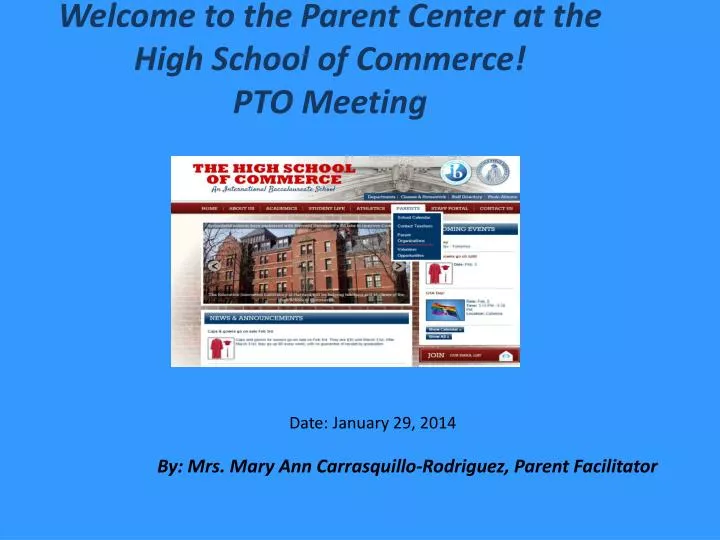 welcome to the parent center at the high school of commerce pto meeting