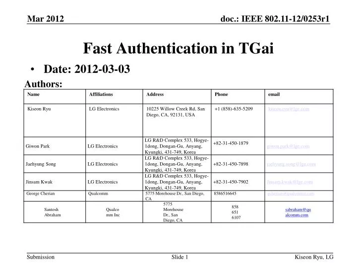 fast authentication in tgai