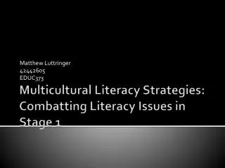 Multicultural Literacy Strategies: Combatting Literacy Issues in Stage 1