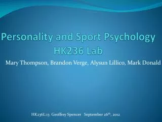 Personality and Sport Psychology HK236 Lab