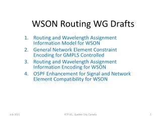 WSON Routing WG Drafts