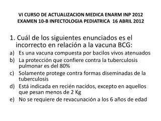 VI CURSO DE ACTUALIZACION MEDICA ENARM INP 2012