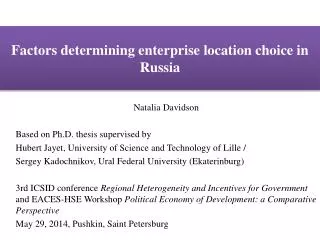 Factors determining enterprise location choice in Russia