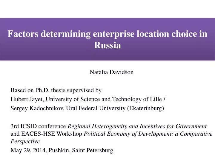 factors determining enterprise location choice in russia
