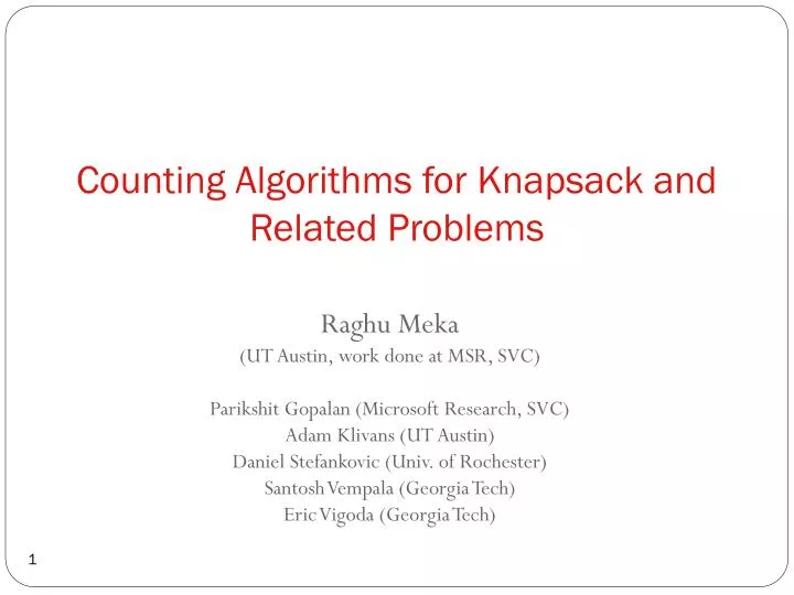 counting algorithms for knapsack and related problems