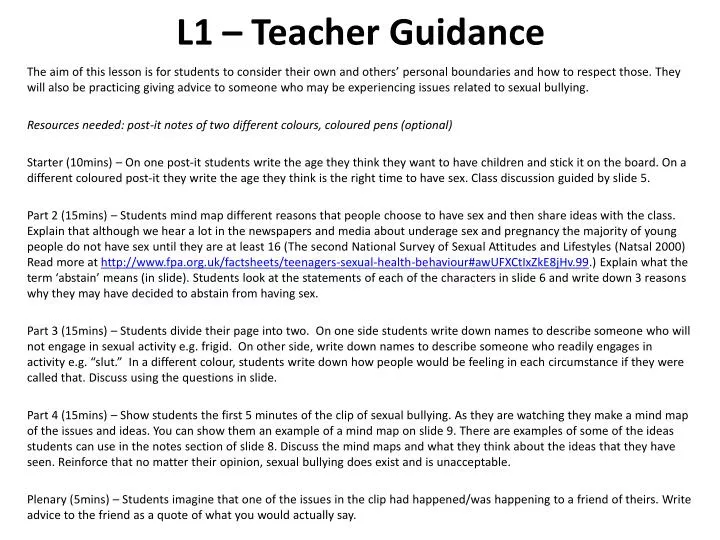 l1 teacher guidance