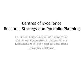 Centres of Excellence Research Strategy and Portfolio Planning