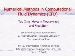 Numerical Methods in Computational Fluid Dynamics (CFD)