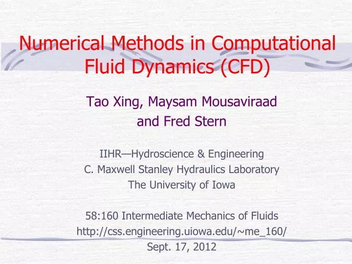 numerical methods in computational fluid dynamics cfd