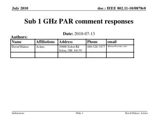 Sub 1 GHz PAR comment responses