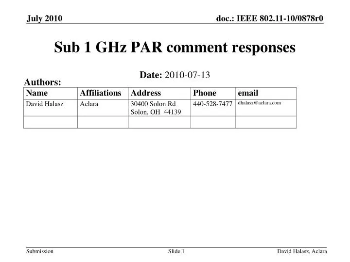 sub 1 ghz par comment responses