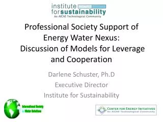 Darlene Schuster, Ph.D Executive Director Institute for Sustainability