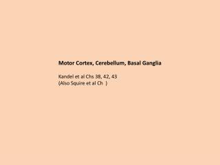 Motor Cortex, Cerebellum, Basal Ganglia Kandel et al Chs 38, 42, 43 (Also Squire et al Ch )