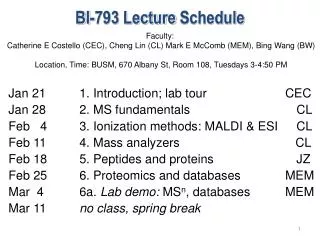 BI-793 Lecture Schedule
