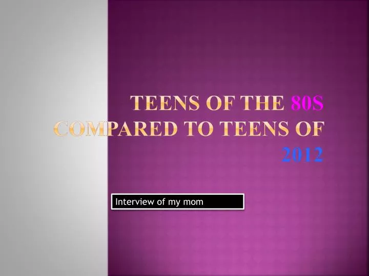 teens of the 80s compared to teens of 2012