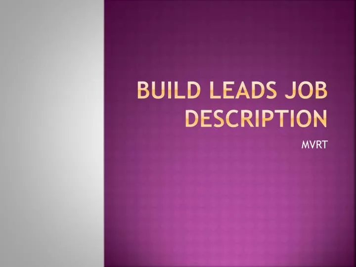 build leads job description