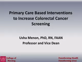Primary Care Based Interventions to Increase Colorectal Cancer Screening