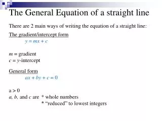 The General Equation of a straight line