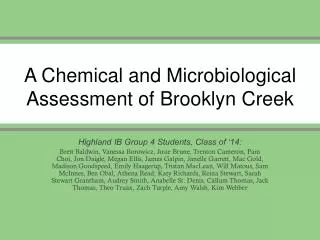 A Chemical and Microbiological Assessment of Brooklyn Creek