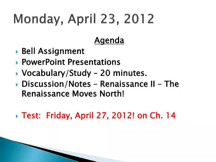 monday april 23 2012