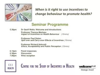 Seminar Programme 5.30pm 	Dr Geoff Watts: Welcome and Introductions
