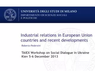 Industrial relations in European Union countries and recent developments