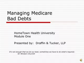 Managing Medicare Bad Debts