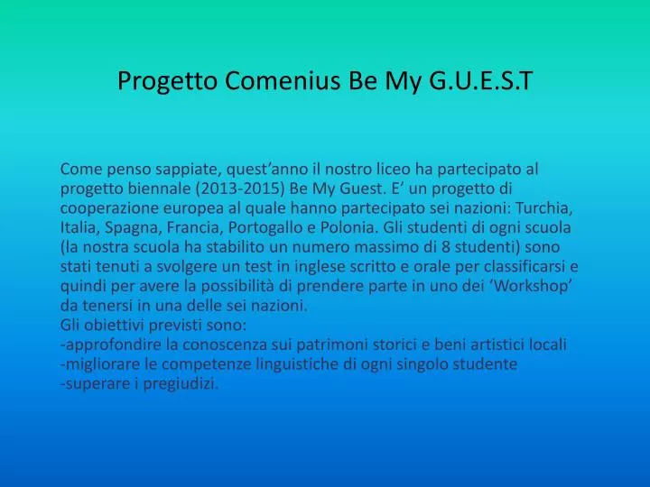 progetto comenius be my g u e s t