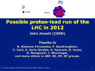 Possible proton-lead run of the LHC in 2012