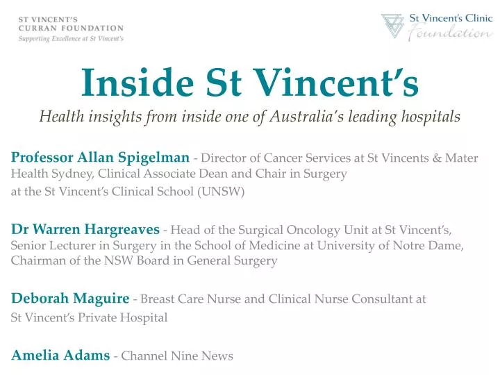inside st vincent s h ealth insights from inside one of australia s leading hospitals