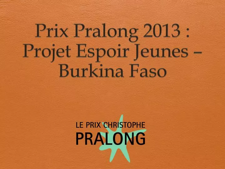 prix pralong 2013 projet espoir jeunes burkina faso