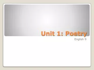 Unit 1: Poetry