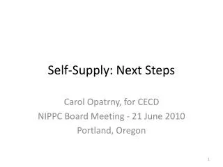 Self-Supply: Next Steps
