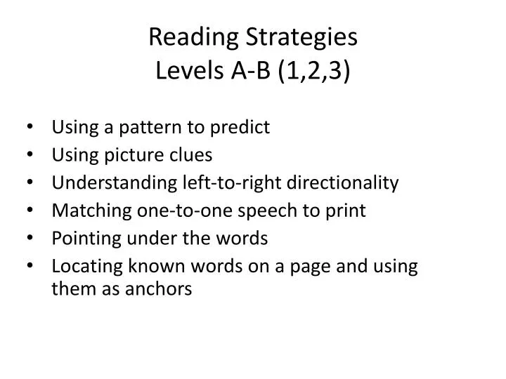 reading strategies levels a b 1 2 3