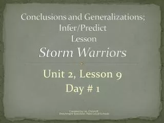 Conclusions and Generalizations; Infer/Predict Lesson Storm Warriors