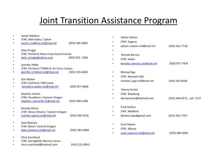 joint transition assistance program