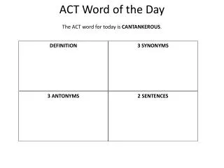 ACT Word of the Day The ACT word for today is CANTANKEROUS .