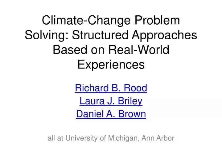 climate change problem solving structured approaches based on real world experiences