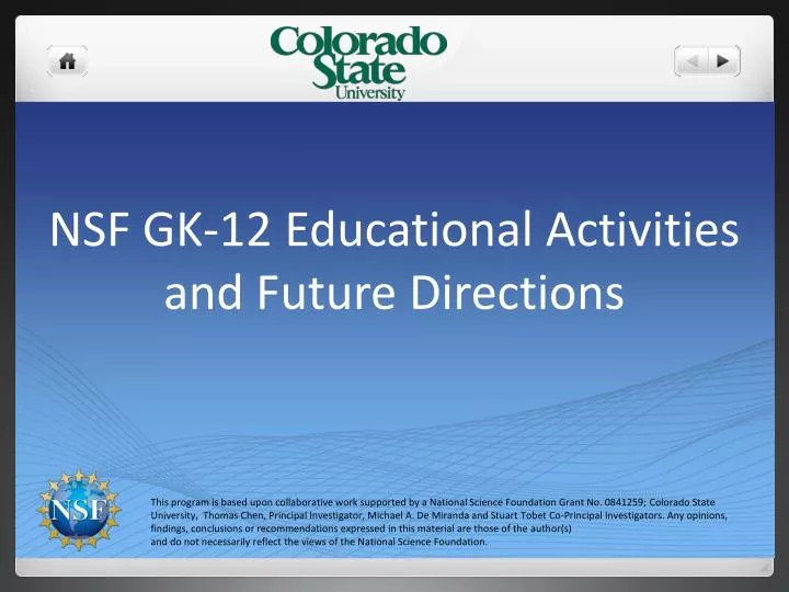 nsf gk 12 educational activities and future directions