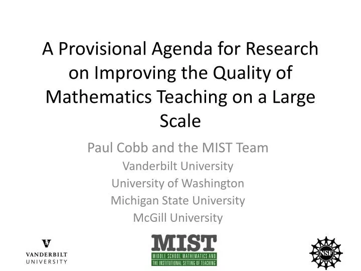a provisional agenda for research on improving the quality of mathematics teaching on a large scale