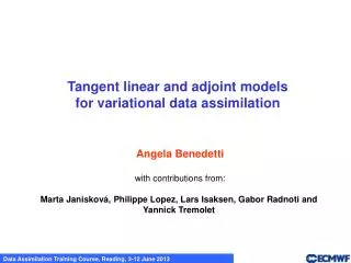 Tangent linear and adjoint models for variational data assimilation