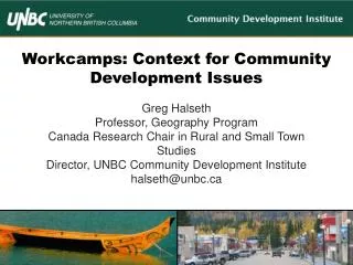 Workcamps : Context for Community Development Issues