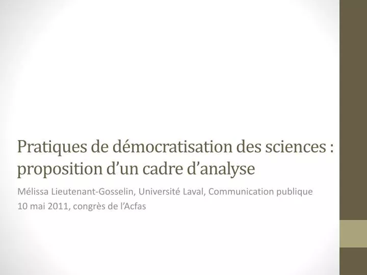 pratiques de d mocratisation des sciences proposition d un cadre d analyse