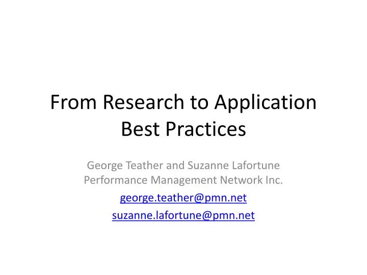 from research to application best practices