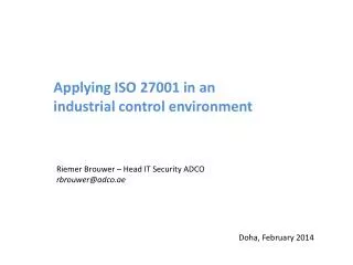 Applying ISO 27001 in an industrial control environment